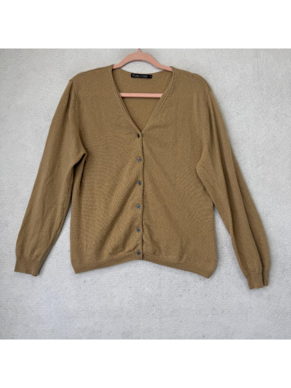 Woolovers Cardigan Sweater Womens XL Brown V Neck Merino Wool Cashmere Knit